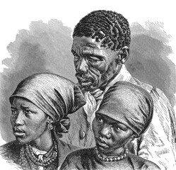 Khoikhoi man and women from Berseba with headscarves, 1899