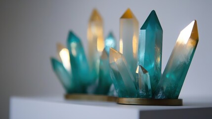 A cluster of crystals with varying colors and sizes.