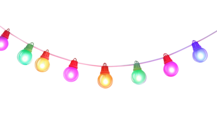 Colorful string lights on transparent background
