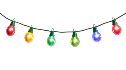 Colorful christmas lights on transparent background