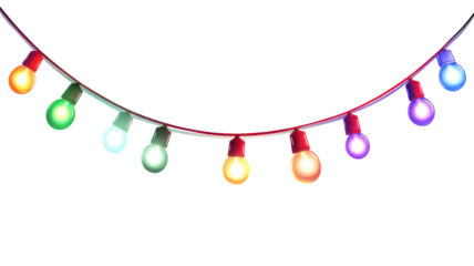 Colorful string lights on transparent background