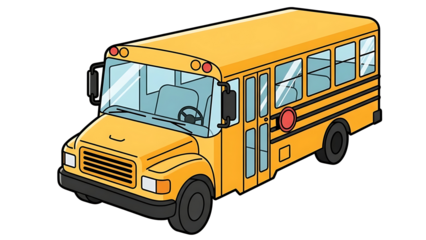 Cartoon Yellow School Bus With Black Tires And Windows Keywords: school bus, yellow bus