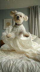 Dreamy dog portrait in flowing fabric light, dreamy dog portrait with soft artistic motion, dreamy dog portrait for emotional fine art concept