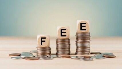 Increasing financial growth with fee stacks of coins and wooden blocks