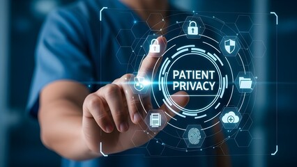 Patient Privacy Cybersecurity Concept with Secure Healthcare Floating Data Interface Illustration