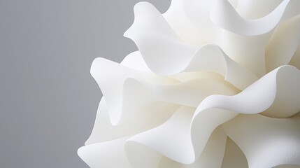 A white, ruffled object against a gray background.