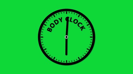 Black clock with text BODYCLOCK on a bright green background time body clock - Powered by Adobe
