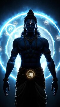 Silhouetted divine figure with glowing cosmic aura and mystical symbols.