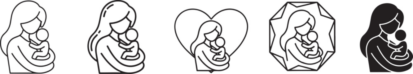 Mother and baby icon set depicting care and love in various styles Vector