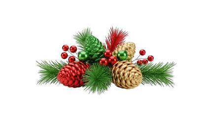 Christmas decorations pinecones and berries isolated on transparent background
