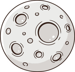 Full Moon Vector Illustration with Craters, Simple Cartoon Moon Drawing, Gray Lunar Surface, Night Sky Space Element, Hand Drawn Style © Shaymal