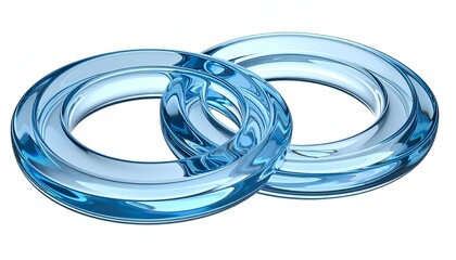 Two interlocked, translucent, circular bands in soft blue, isolated