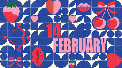 Valentine&rsquo;s Day Abstract Illustration with Retro Geometric Pattern, social media background, web banner