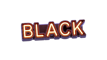 3D "BLACK" text with glowing neon outline on white background