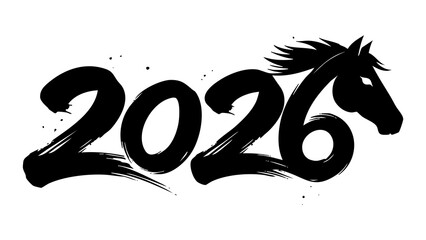 2026 year of the horse brush logo isolated cutout for Chinese New Year