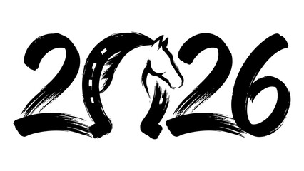 2026 year of the horse brushstroke logo isolated cutout for Chinese New Year