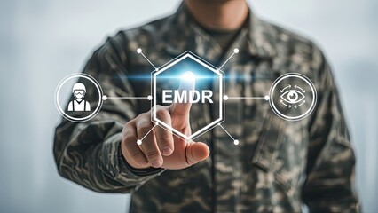 Soldier interacting with EMDR therapy interface for mental health