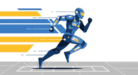 Obraz premium Futuristic robot sprinting with dynamic motion blur showcasing technology and speed