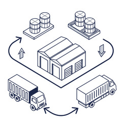 Fototapeta premium Material Logistics Flow Icon Flat Vector Design, Illustrating Efficient Supply Chain and Resource Management in Construction Projects