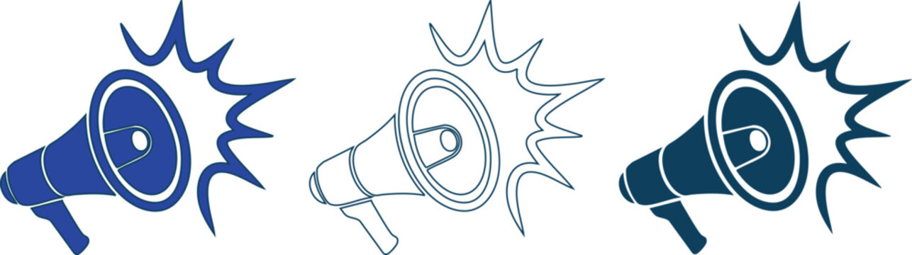set of megaphone loudspeaker icons with sound waves in different colors  announcement and communication symbols