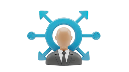 Businessperson with directional arrows representing options