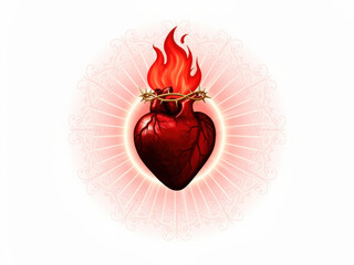 Sacred heart illustration in red tones