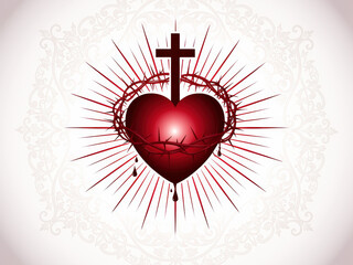 Sacred heart illustration in red tones