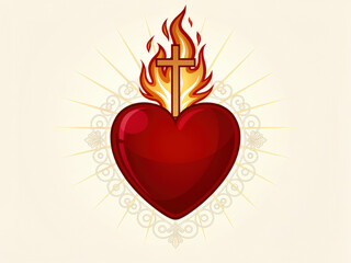 Sacred heart illustration in red tones