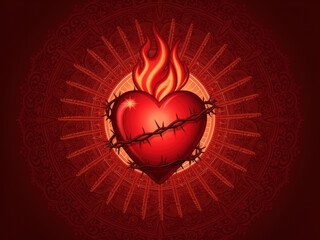 Sacred heart illustration in red tones