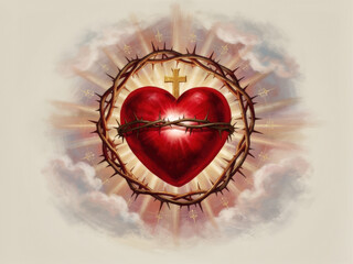 Sacred heart illustration in red tones
