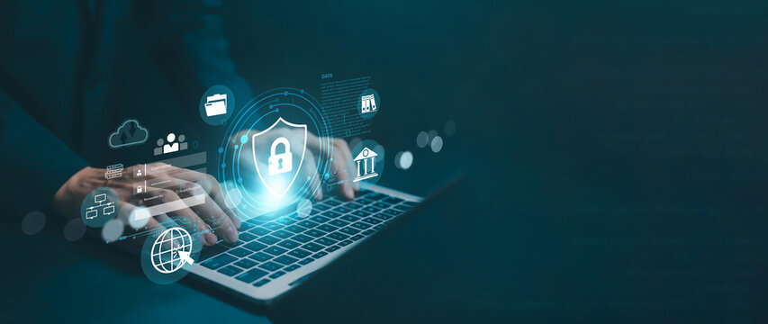 The concept of cybersecurity, access to users' personal data, and security.glowing shield and padlock representing enterprise data protection, secure system access, digital privacy, network safety - Powered by Adobe