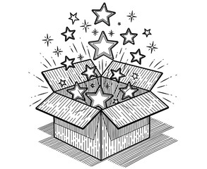 Fototapeta premium Bright Stars Burst From Open Gift Box, Celebration, Sparks, and Magical Surprise Joyful Moment Holiday