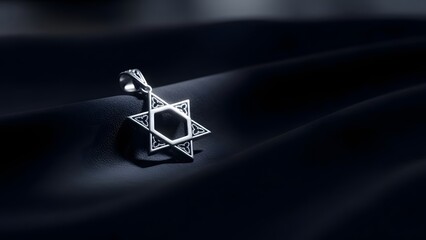 Moody still life of Star of David pendant on dark cloth