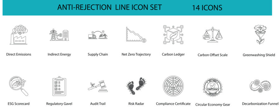 ESG Carbon Accounting Scope 3 Reporting & Compliance Line Icon Set