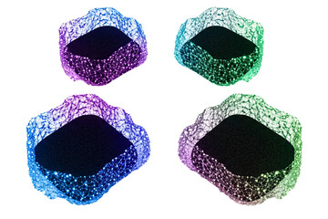 Set of four colorful digital network nodes with wireframe mesh on a transparent background
