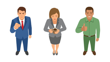 Diverse Business Characters Illustrating Different Emotions and Gestures