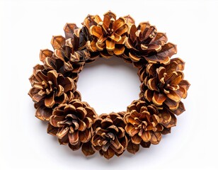 Obraz premium Pine Cone Wreath Holiday Decoration on White Backdrop for Festive Season