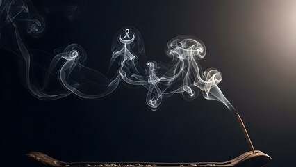 Dark still life of incense smoke forming abstract shapes, mysticism concept