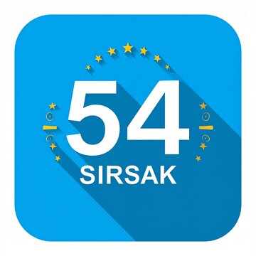 54 Sirsak Anniversary Celebration Logo with Gold Stars on Blue Gradient Background