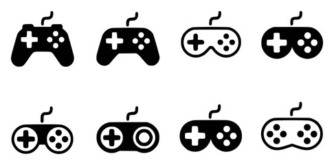 Black game controllers with wires a white joystick gamepad © vector Art