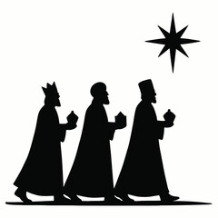 Three wise men walking under a star in silhouette illustration