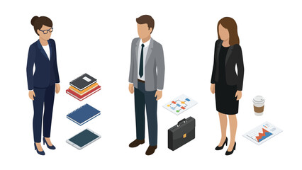Isometric Business Meeting Concept with Professionals and Office Items
