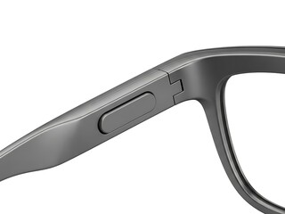 Close-up of augmented reality glasses with controls, smart glasses mockup for a technology campaign, image for a wearable technology editorial