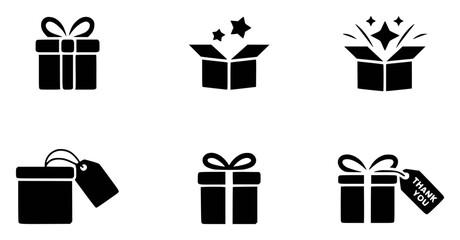 Black silhouette of gift boxes with ribbons and tags present