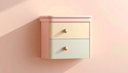 Pastel Nightstand with Two Drawers on Pink Wall.
