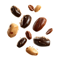 Obraz premium Delicious chocolate covered nuts in mid-air