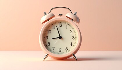 Retro Pink Alarm Clock on Pastel Background, Time Concept.