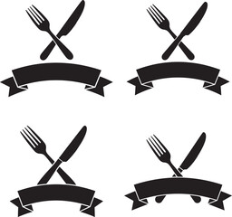 Cutlery knife fork silhouette banner ribbon decor