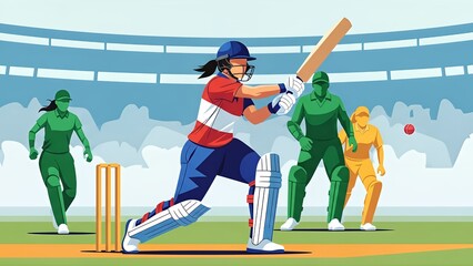 Cricket Player in Action on Field.