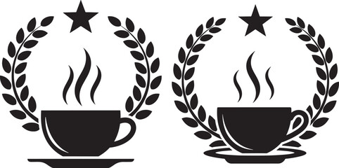 Coffee cup silhouette wreath star award hot cafe